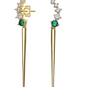 14K Gold Plated CZ Waterfall Spike Drop Earrings Striking